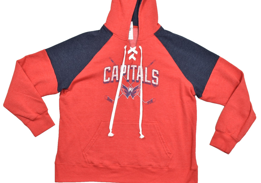 NHL Washington Capitals Hoodie Men 2XL Red Blue Lace Up Pullover Hockey Sweatshi